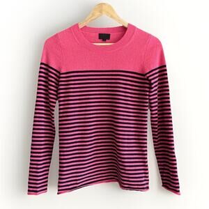 J Crew Collection Sweater 100% Italian Cashmere Pink Navy Striped Preppy Size XS